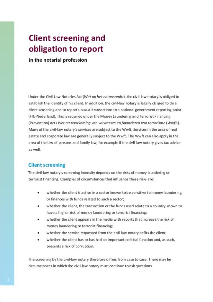 Brochure client screening and obligation to report in the notarial profession march