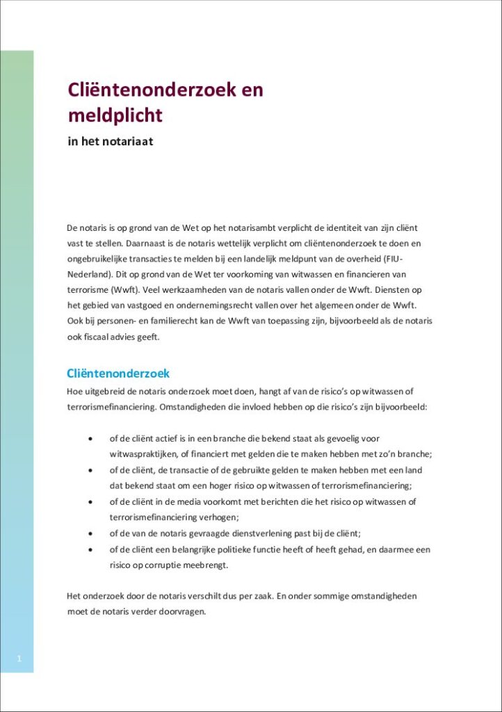 Brochure clientenonderzoek en meldplicht in het notariaat maart
