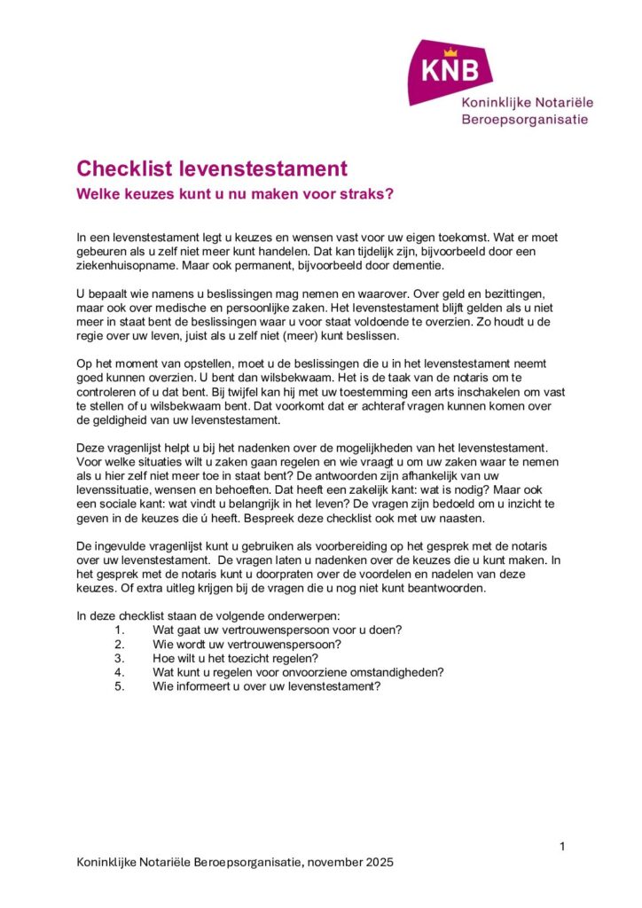 Checklist levenstestament