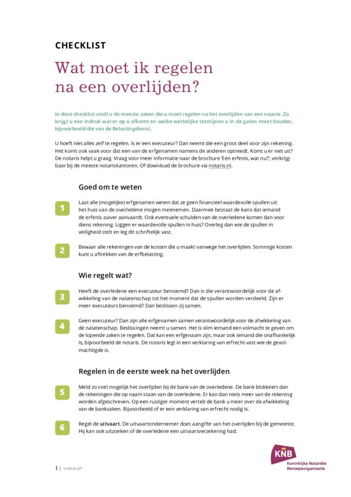 Checklist wat moet ik regelen na een overlijden